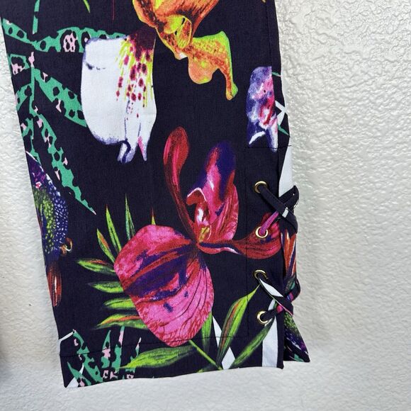 Soft Surroundings Pants Women Medium Stretch Crop Navy Floral Tropical Comfort - Picture 4 of 10